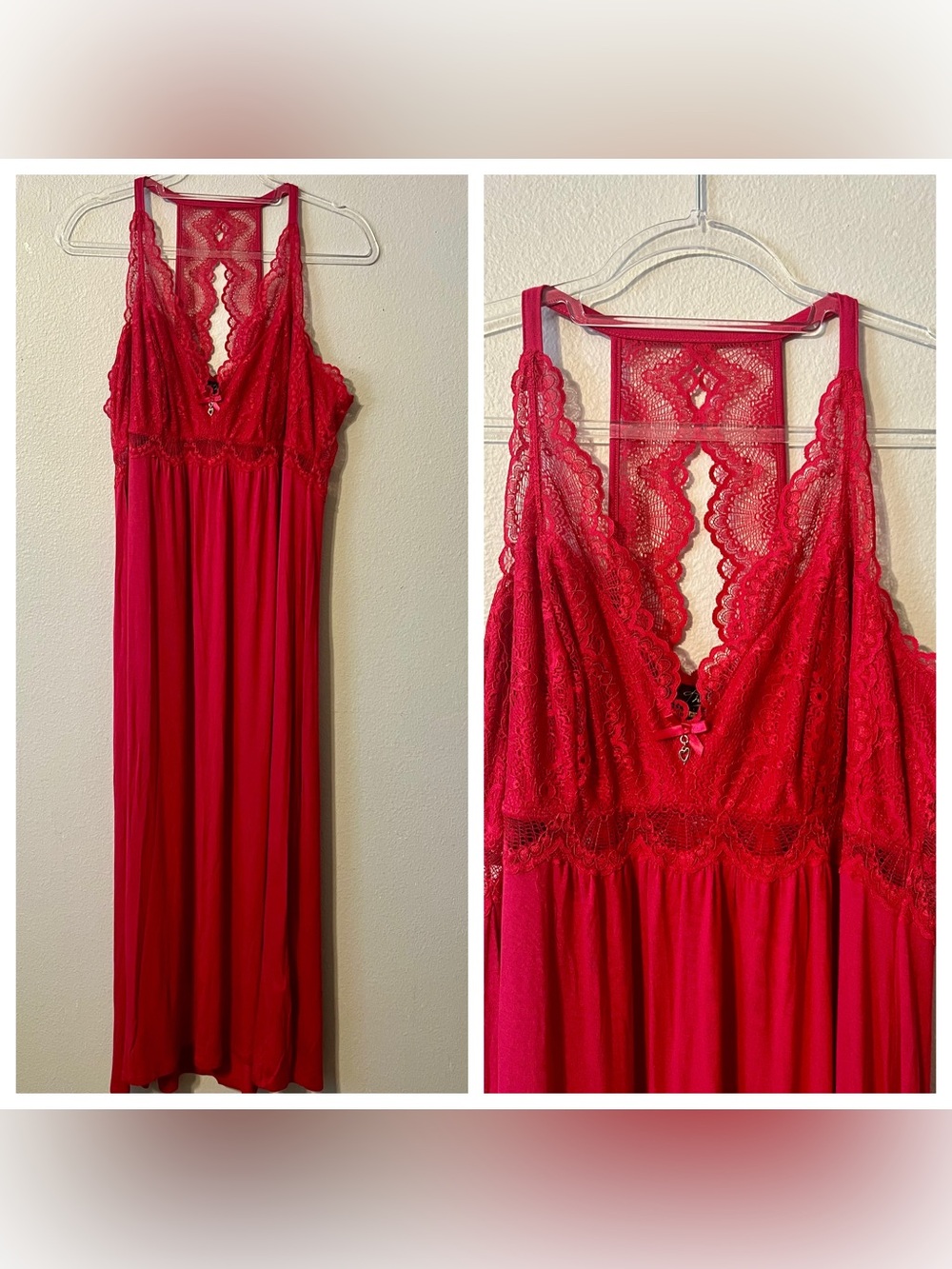 Vintage Lingerie Red Chemise Lace Bodice and Back with cutout Feminine 
Size 2X